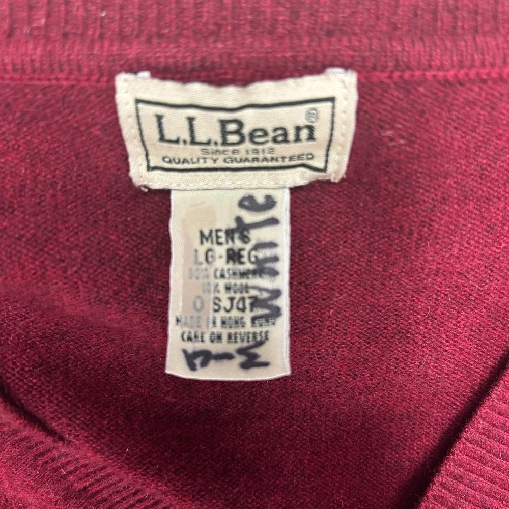 L.L. Bean Pullover Sweater Mens L Maroon V-Neck Cashmere Wool Long Sleeve VTG